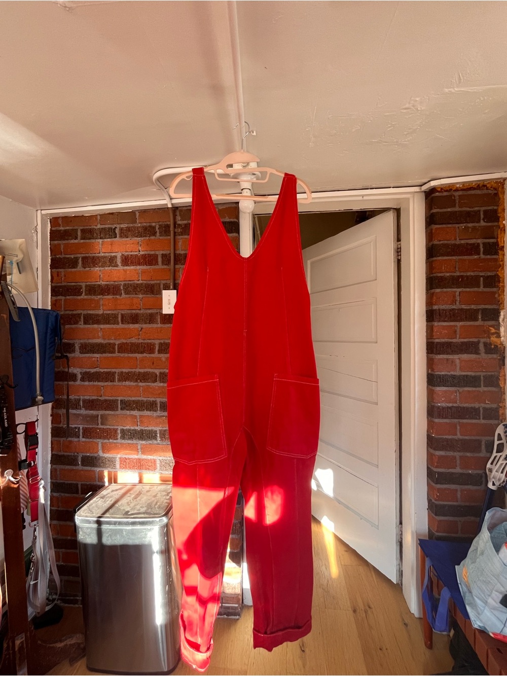 Free people Red V-Neck Utility Romper